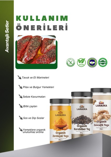 Organik Baharat Seti Organik Zerdeçal 50G Organik Zencefil 50G Organik Karabiber 50G Avantajlı Set fırsatları