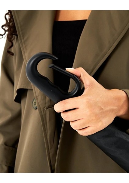 10 Fiber Telli Tam Otomatik Şemsiye Güçlendirilmiş Telli Kanca Saplı Şemsiye - Siyah modelleri