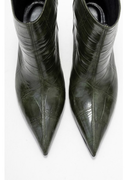 Nuvıa Yeşil Baskı Sivri Burunlu Kadın Topuklu Bot fiyatları