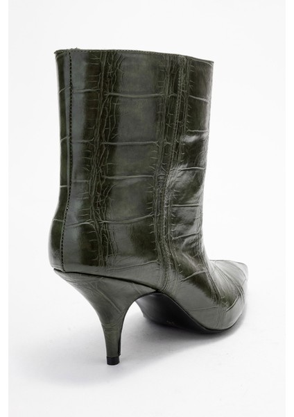 Nuvıa Yeşil Baskı Sivri Burunlu Kadın Topuklu Bot indirimleri