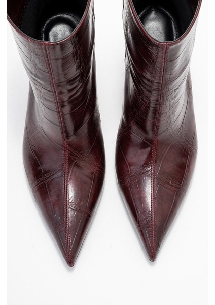 Nuvıa Bordo Baskı Sivri Burunlu Kadın Topuklu Bot fiyatları