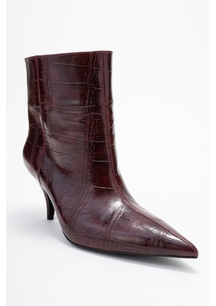 Nuvıa Bordo Baskı Sivri Burunlu Kadın Topuklu Bot modelleri