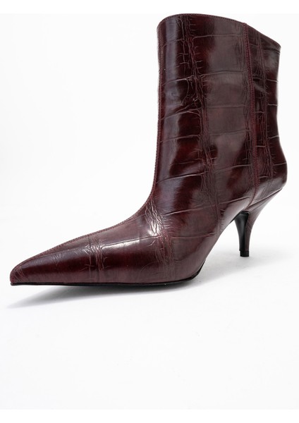 Nuvıa Bordo Baskı Sivri Burunlu Kadın Topuklu Bot fırsatları