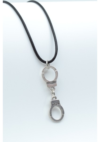 Kelepçe Gümüş Kaplama Deri Ip Kolye
