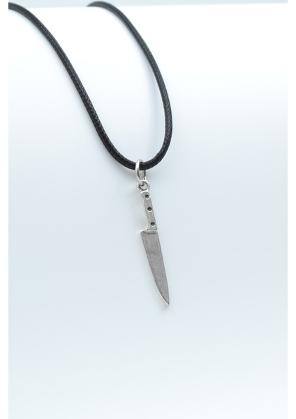 Bıçak - Gastronomi Gümüş Kaplama Deri Ip Kolye