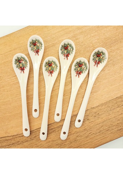 Çiçek Buketi Desen Porselen Mini Kaşık 6'lı modelleri