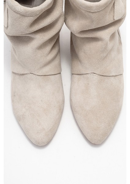 Noar Bej Süet Hakiki Deri Büzgülü Fermuarlı Kadın Bot fiyatları