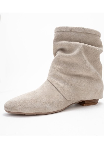 Noar Bej Süet Hakiki Deri Büzgülü Fermuarlı Kadın Bot fırsatları