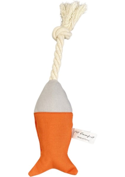 Techmrt Pet Comfort Ipli Balık Su Geçirmez Kedi Oyuncağı Turuncu-A.gri Ø6cm, 24CM