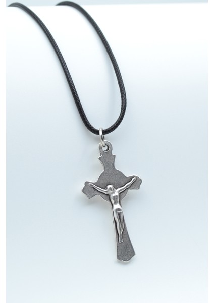 Hz. Isa Haç Gümüş Kaplama Deri Ip Kolye