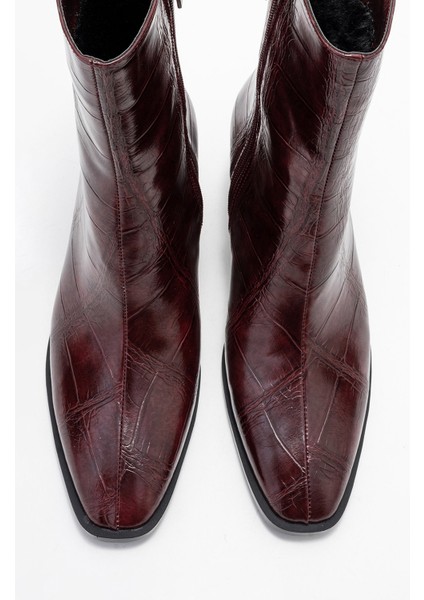 Chara Bordo Baskı Kadın Kalın Topuklu Bot fiyatları