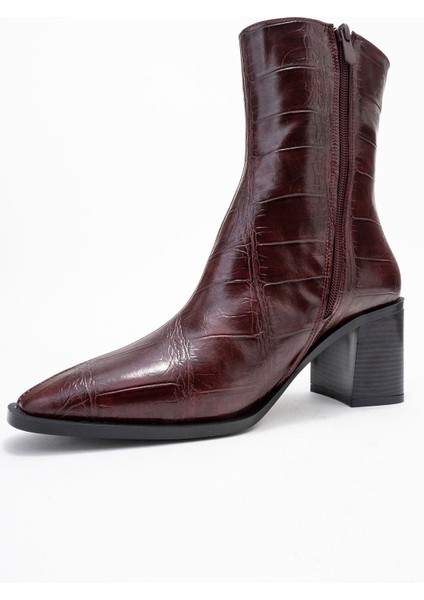 Chara Bordo Baskı Kadın Kalın Topuklu Bot fırsatları
