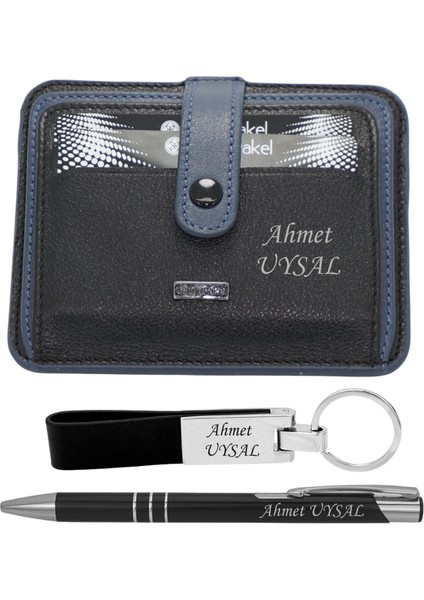 Isme Özel 2453 Hakiki Deri Kartlık Kalem Anahtarlık Hediyeli