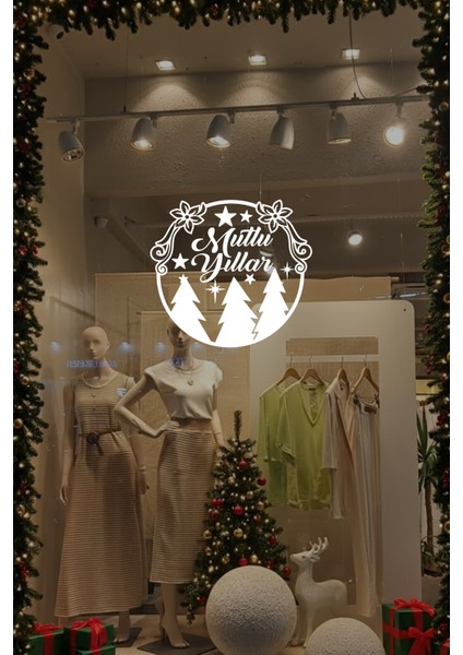 Yeni Yıla Özel Mutlu Yıllar Yazısı Yılbaşı Ağacı Süslemeleri Yılbaşı Cam Vitrin Stickerı