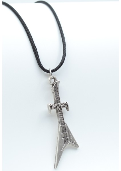 Manowar Elektro Gitar Gümüş Kaplama Deri Ip Kolye