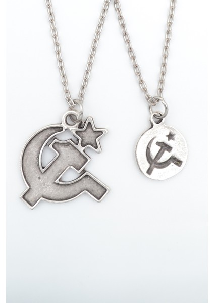 2'li Orak Çekiç Gümüş Kaplama Kolye Seti