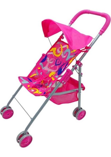 Seçtim Aldım Bebek Arabası Gölgelikli Metal Katlanabilir Puset Pembe Kalpli 4 Teker 3