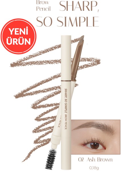Ince ve Kalın Çizim Sunan, Fırçalı Kaş Kalemi Clıo Sharp So Simple Brow Pencil (02 Ash Brown)