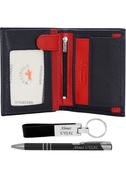West Polo Deri Isme Özel Erkek Cüzdan Isme Özel Kalem ve Anahtarlık