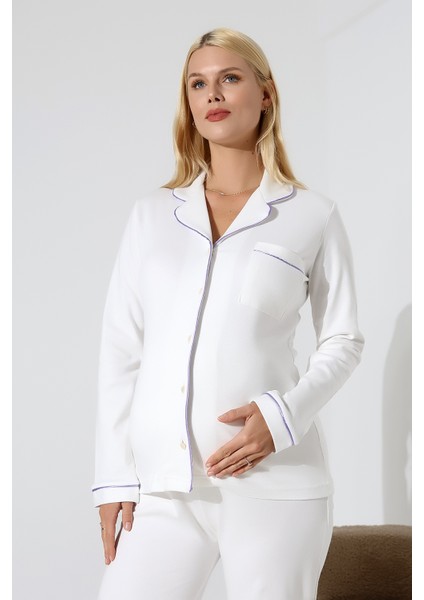 Interlok Düğmeli Hamile Lohusa Uzun Kol Pijama Takımı 1354-01 modelleri