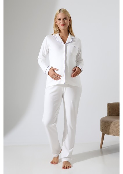 Interlok Düğmeli Hamile Lohusa Uzun Kol Pijama Takımı 1354-01 fırsatları