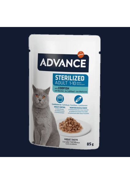 Techmrt Advance Cat Sterilized Codfish Wet Pouch 85 gr x 6 Adet