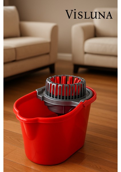 Klasik Yaylı ve Döner Sıkma Hazneli Pratik Temizlik Kovası 17 Litre Kırmızı