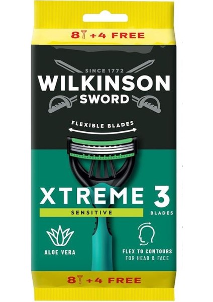 Xtreme 3 Sensitive 8+4 Adet Erkek Tıraş Bıçağı- Hassas Ciltler