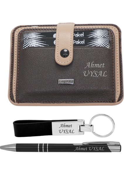 Isme Özel 2453 Hakiki Deri Kartlık Kalem Anahtarlık Hediyeli