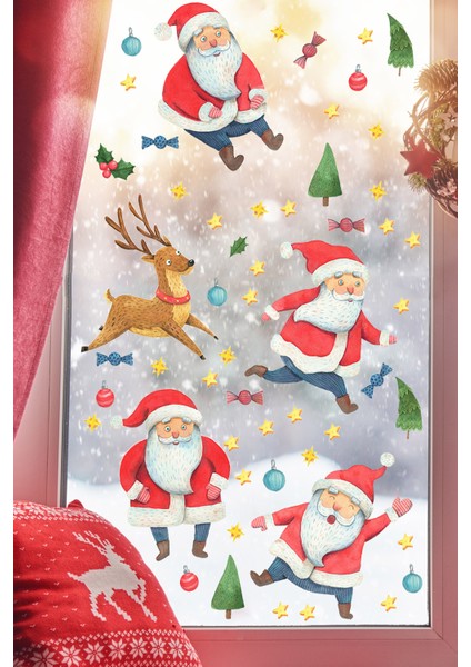 Sevimli Noel Babalar Yılbaşı Süsleme Bebek Çocuk Odası Sticker Seti Yeniyıl fırsatları