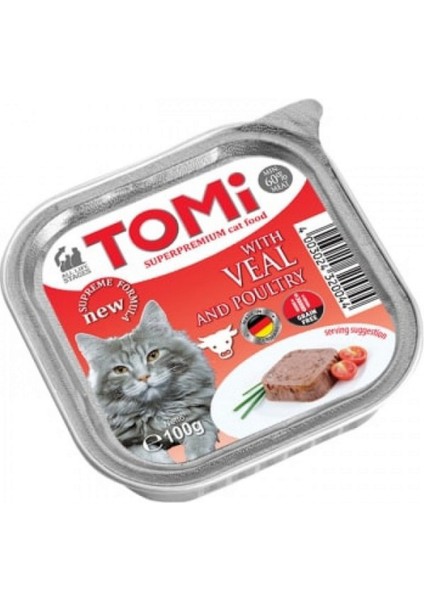 Techmrt Tomi Kedi Dana Etli ve Kümes Hayvanlı Alüminyum Yaş Mama 100GR (Pate)