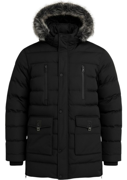 Erkek Siyah Erkek Outdoor Su Geçirmez Kapüşonlu Kışlık Kaban – Rüzgar ve Yağmura Dayanıklı Mont&kaban