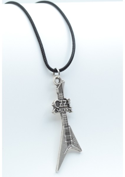 Ozzy Osbourne Elektro Gitar Gümüş Kaplama Deri Ip Kolye