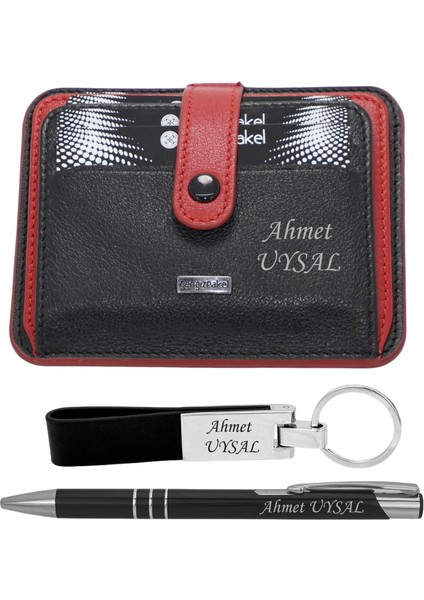 Isme Özel 2453 Hakiki Deri Kartlık Kalem Anahtarlık Hediyeli