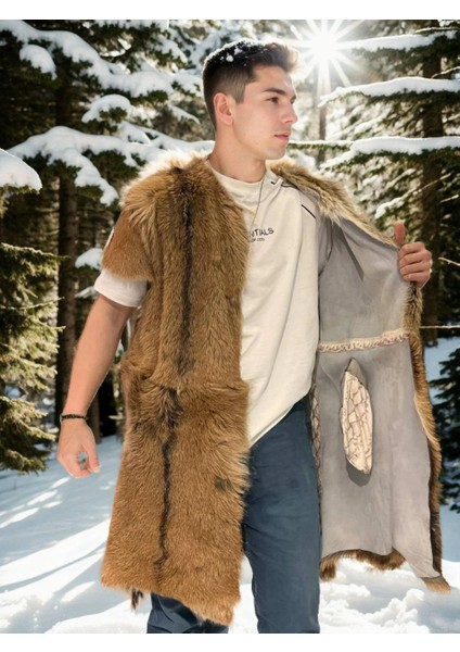 Unisex Kolsuz Uzun Yelek - Kahve modelleri