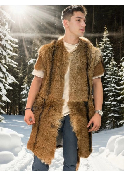 Unisex Kolsuz Uzun Yelek - Kahve indirimleri