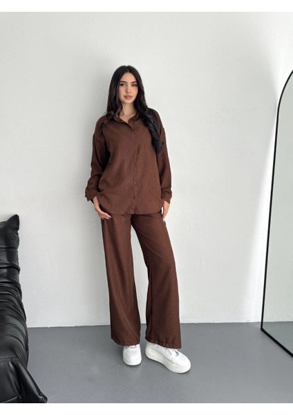Gömlek Pantolon Ikili Takım - Kahverengi