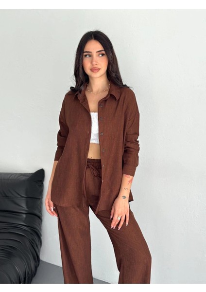 Gömlek Pantolon Ikili Takım - Kahverengi indirimleri