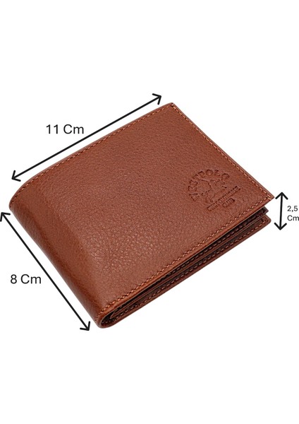 Hakiki Deri Kağıt Para, Bozuk Para ve Kart Bölmeli Erkek Cüzdanı - Taba