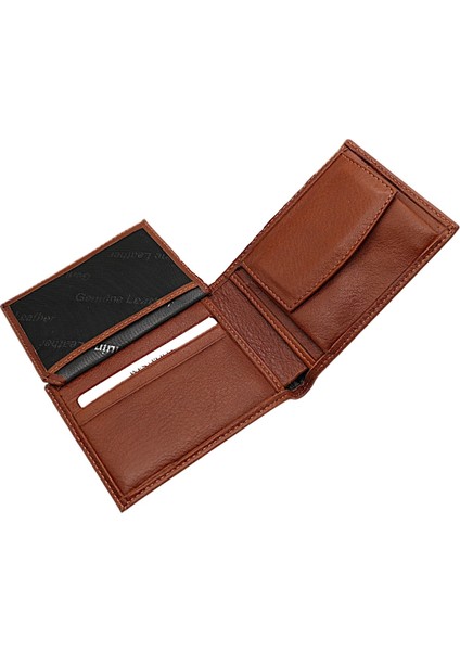 Hakiki Deri Kağıt Para, Bozuk Para ve Kart Bölmeli Erkek Cüzdanı - Taba fırsatları