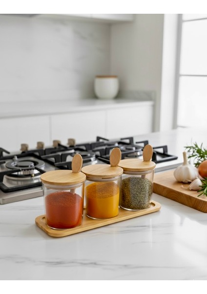 3’lü Kaşıklı Bambu Standlı Baharatlık Seti – Cam Kavanoz, Sağlıklı, Şık ve Pratik fiyatları