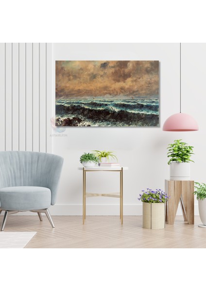 Kanvas Yatay Duvar Tablosu Kanvas Dalgali Deniz Manzarasi2 Ev Ofis Salon Modern Duvar Tablosu modelleri