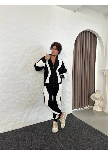 Erkek Premium Parçalı Eşofman Takım - Dik Yaka Fermuarlı Sweatshirt, - Siyah fiyatları