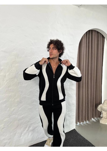 Erkek Premium Parçalı Eşofman Takım - Dik Yaka Fermuarlı Sweatshirt, - Siyah modelleri