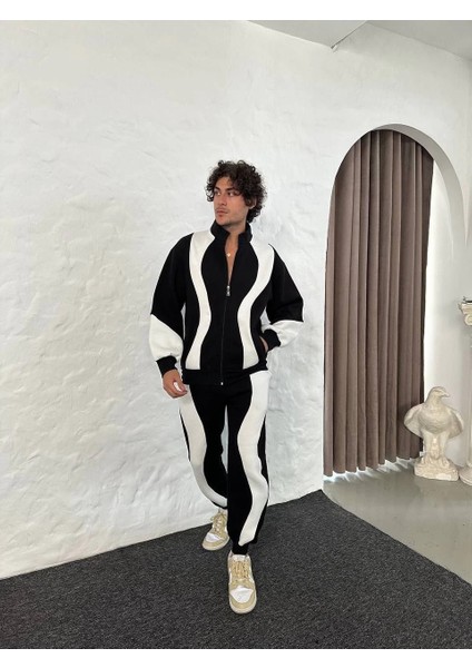 Erkek Premium Parçalı Eşofman Takım - Dik Yaka Fermuarlı Sweatshirt, - Siyah indirimleri