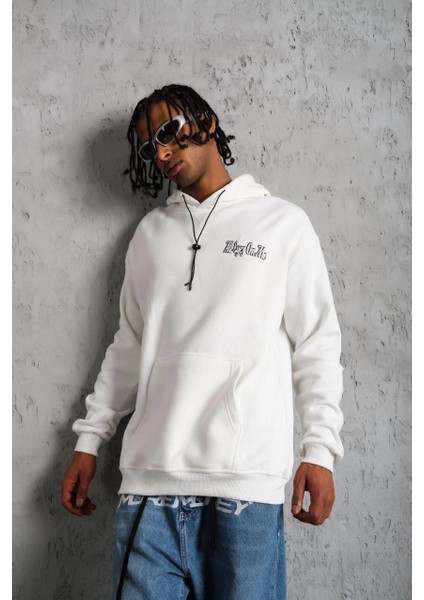Erkek Oversizekapüşonlu Sweat - Kol ve Etek Ribana Detaylıbeyaz fiyatları