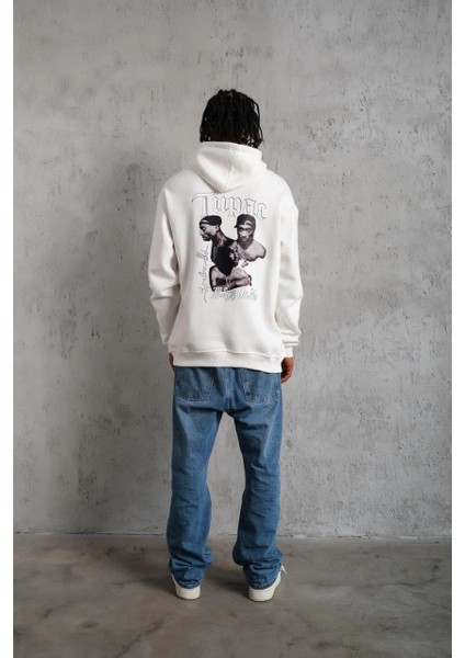 Erkek Oversizekapüşonlu Sweat - Kol ve Etek Ribana Detaylıbeyaz fırsatları