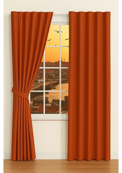 Kiremit Rengi Işık Geçirmez Termal Blackout Karartma Saten Perde Enxboy