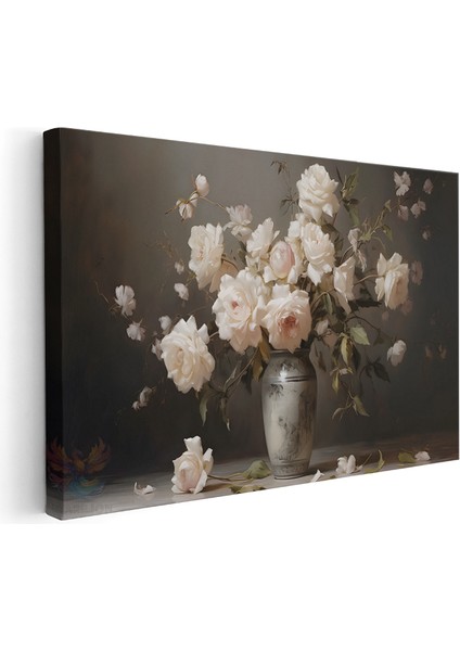 Kanvas Yatay Duvar Tablosu Kanvas Vazoda Beyaz Guller Ev Ofis Salon Modern Duvar Tablosu