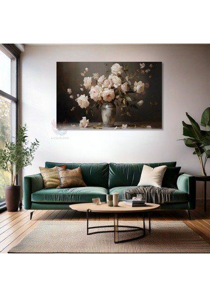 Kanvas Yatay Duvar Tablosu Kanvas Vazoda Beyaz Guller Ev Ofis Salon Modern Duvar Tablosu fiyatları